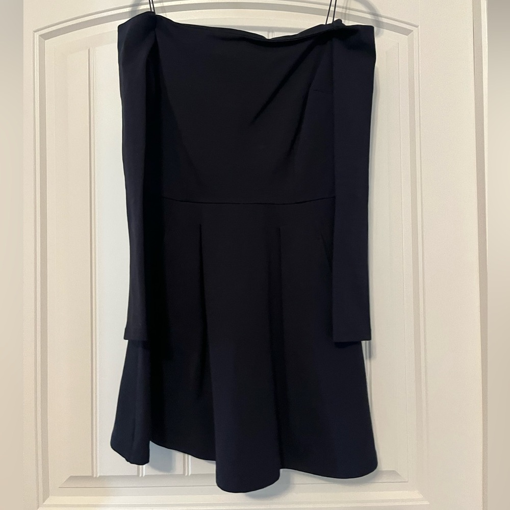 Vestique navy, LS off shoulder mini dress
